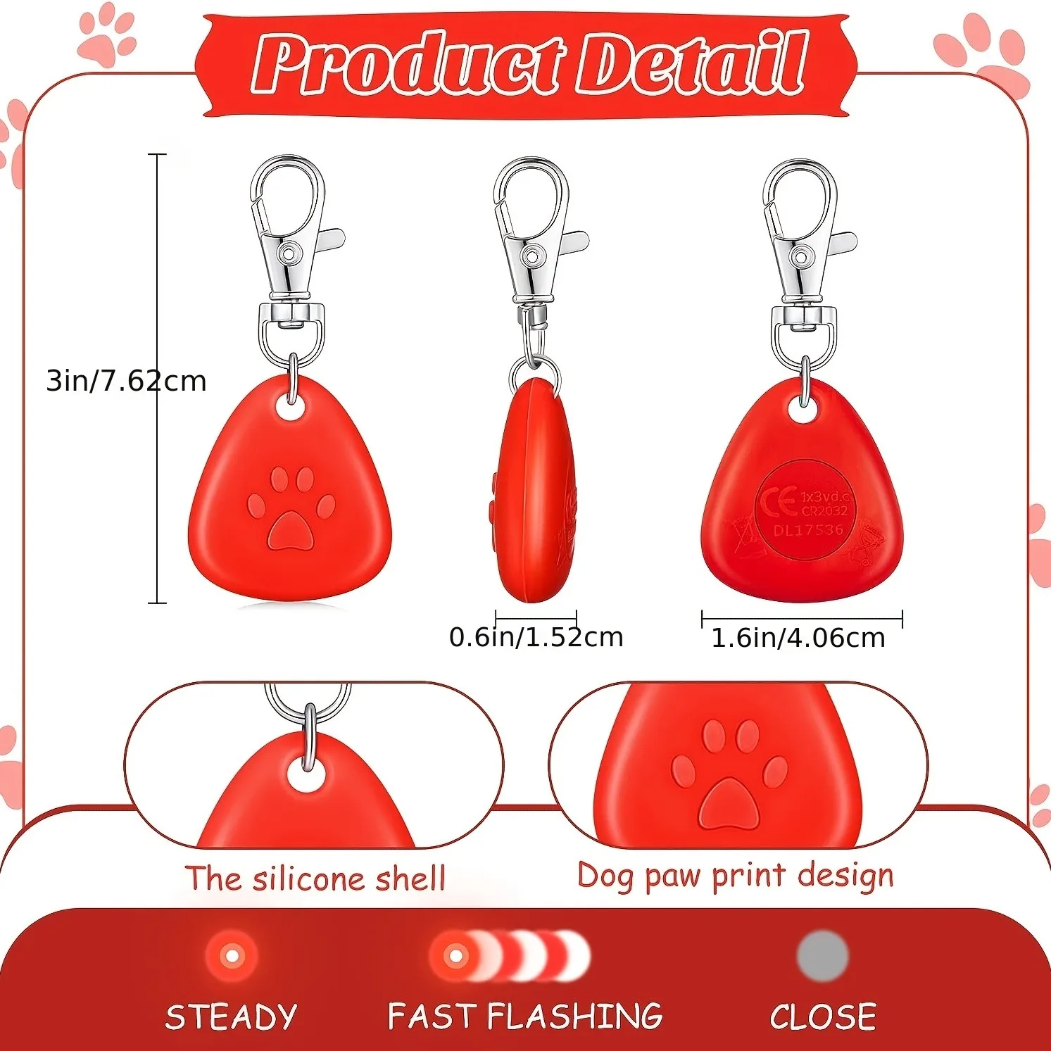 Silicone LED dog collar Pet collar waterproof dog collar light outdoor walking safety luminous dog tag battery