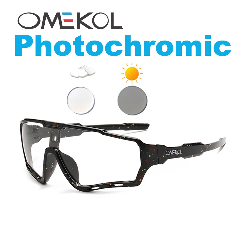 OMEKOL Brand New Men Women Mtb Photochromic Bicycle Eyewear Bike Baseball Sun Goggles Sports Sunglasses Cycling Glasses