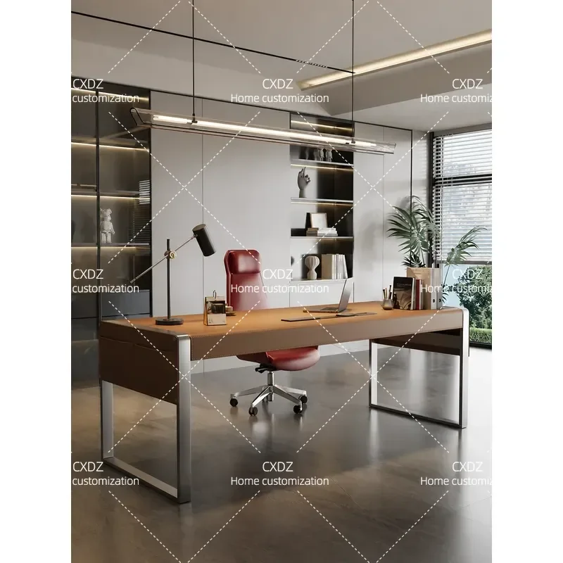 Ji Free Single Desk 2026 New Women's Boss Table Business Atmosphere Saddle Leather Desk Home Computer Desk