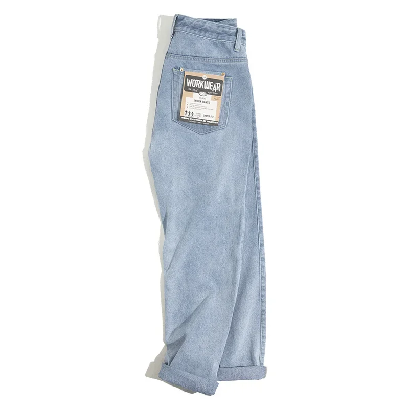 Maden Gewaschen Denim Jeans 12,8 unzen Retro Lose Gerade Hosen Baggy Hosen Übergröße 28-38 Mode herren Kleidung 2 farben