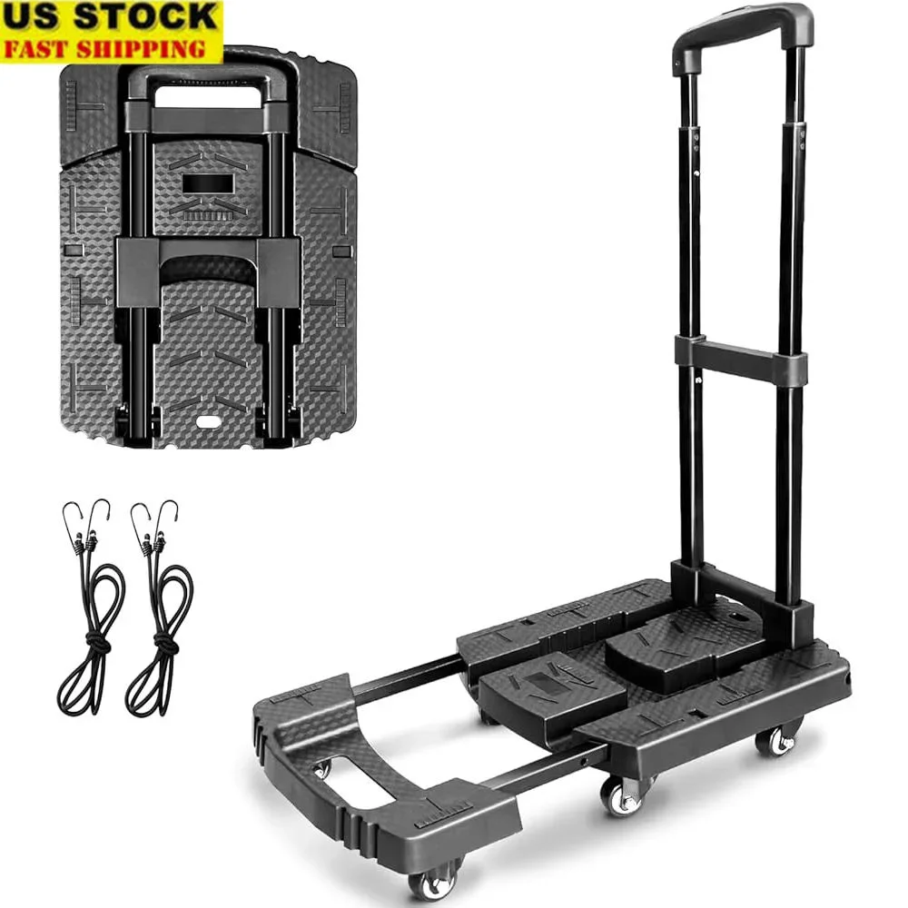 

Folding Hand Truck 650LB Heavy Duty Luggage Cart Portable 6 Wheels Collapsible Dolly with Elastic Ropes Airport Use