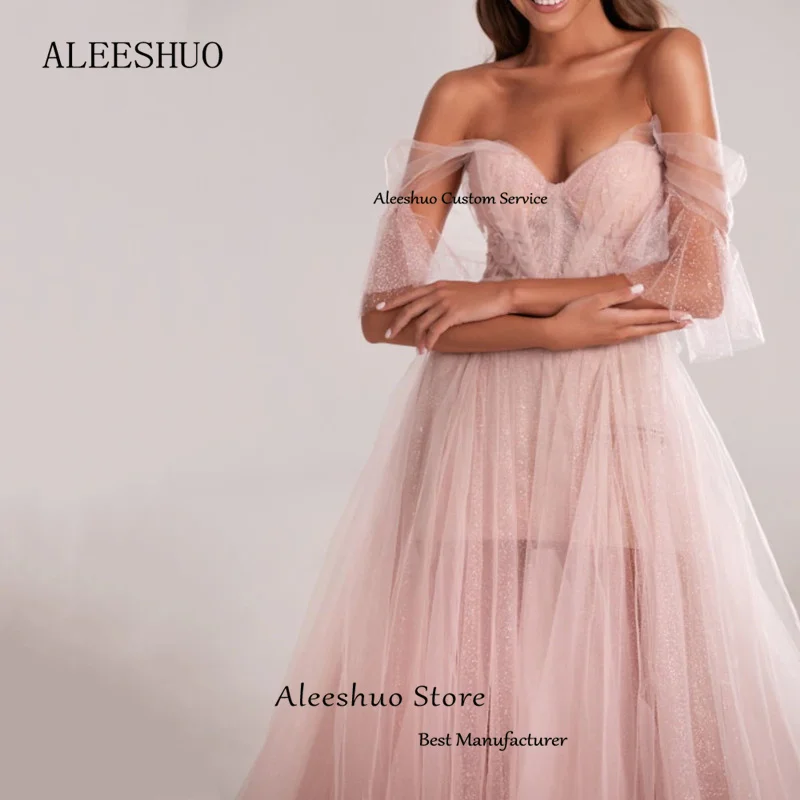 Aleeshuo Junoesque do ombro Organza Prom Dress, querida sexy, sem mangas, até o chão com arco