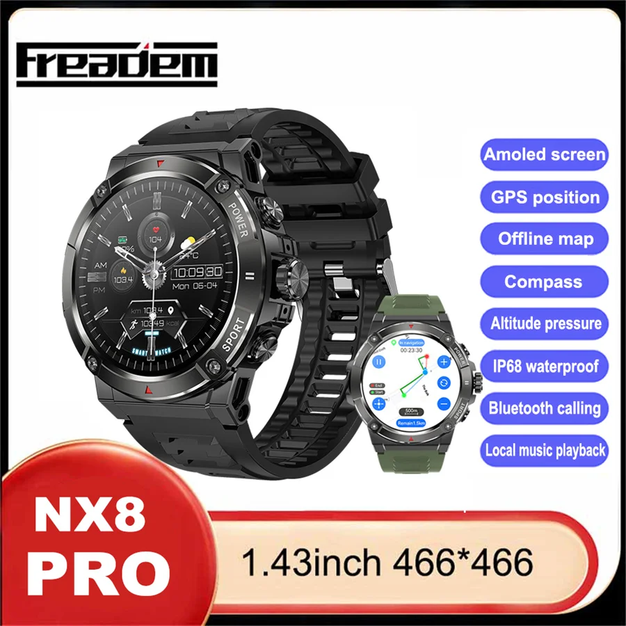 

1.43inch Amoled Screen Smart Watch NX8 PRO GPS IP68 Waterproof Fitness Tracking COMPASS Men Women Gps Sport Smart Watch 2024