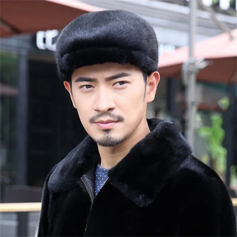 

Winter Men's Thermal Fur Beret Luxury Imported Mink Fur Beret High Quality Outdoor Cold Protection Flat-brimmed Cap