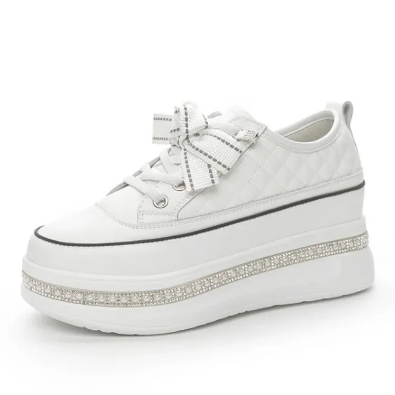 

Новые туфли на танкетке из натуральной кожи 6 см, Zapatos De Mujer, блестящие вулканизированные массивные кроссовки, туфли-лодочки на платформе, женская мода