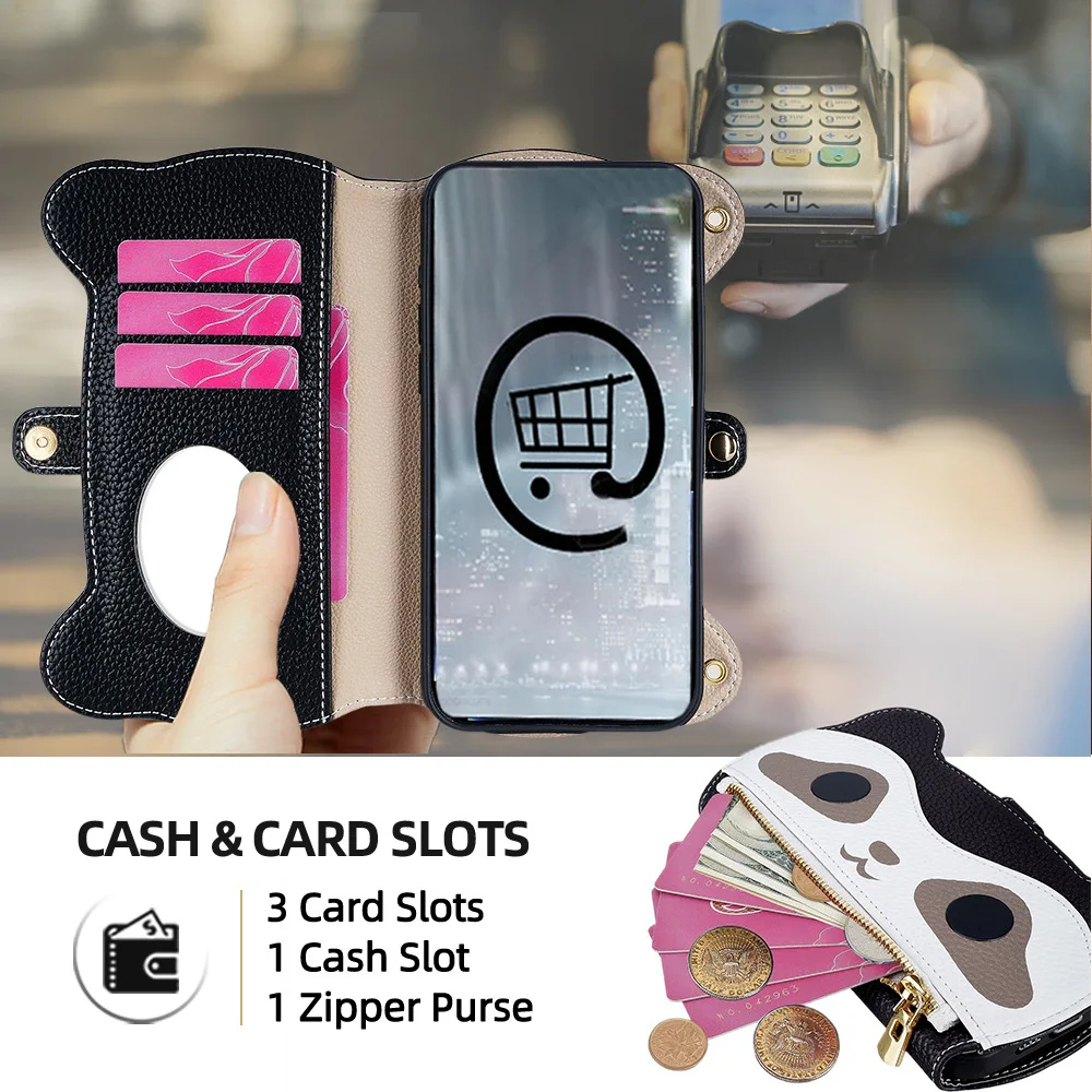 Reißverschluss-Brieftaschenhülle aus Leder für VIVO IQOO 12 9 8 7 Neo 9 Pro Z9 Z9x Z8 Z7 Z7x Z6 Z5 Z3 Flip Cover Kartenhalter mit Handschlaufe – Detail 3