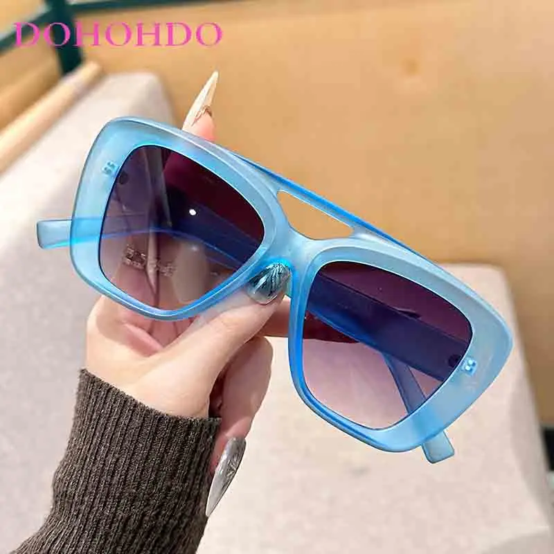 

Retro Double Bridges Women's Sunglasses Big Frame Eyewear Fashion Luxury Designer Sun Glasses Travel Driving Men Shades UV400