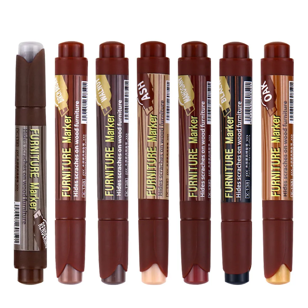 7Pcs Furniture Repair Pens -Up Markers for Wood Scratches Chips Nicks Wooden Furniture Multi-