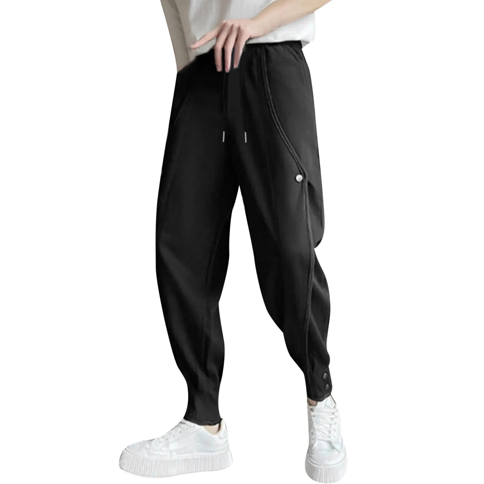 

Men Baggy Harem Pants Elastic High Waist Drawstring Trousers High Street Sport Jogging Sweatpants Male Ankle Length Pantalones