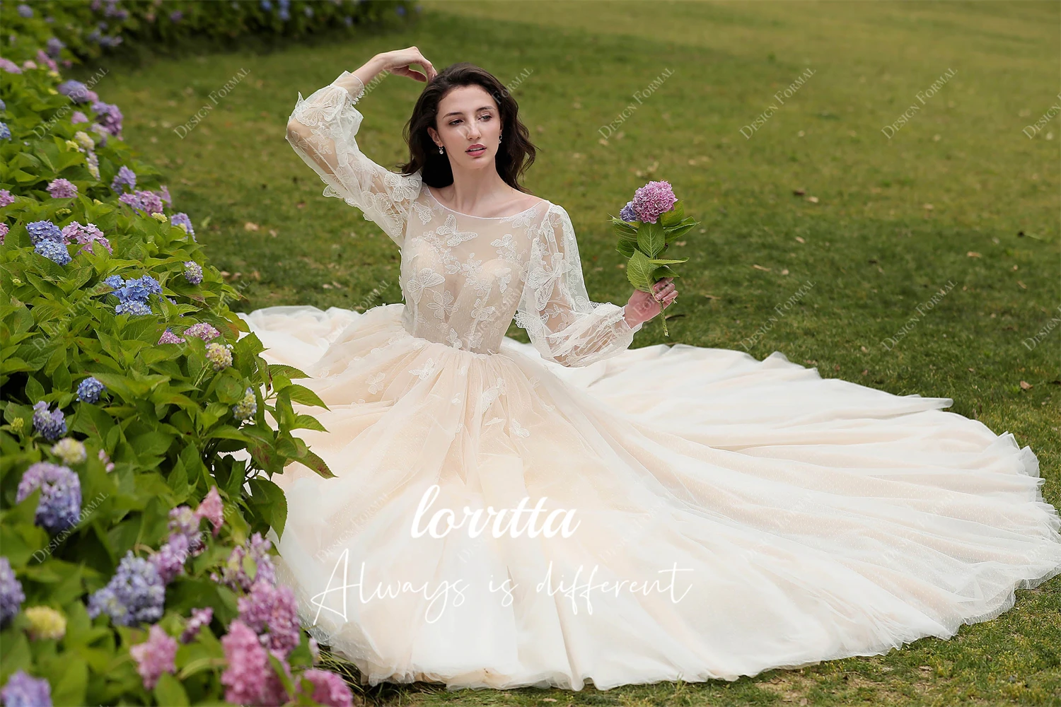 Lorrtta grace-女性のための長いイブニングドレス,ラインa,シャンパン,結婚式,バタフライメッシュ,エレガントなウエディング,シャロン,ハッピーパーティードレス,2024