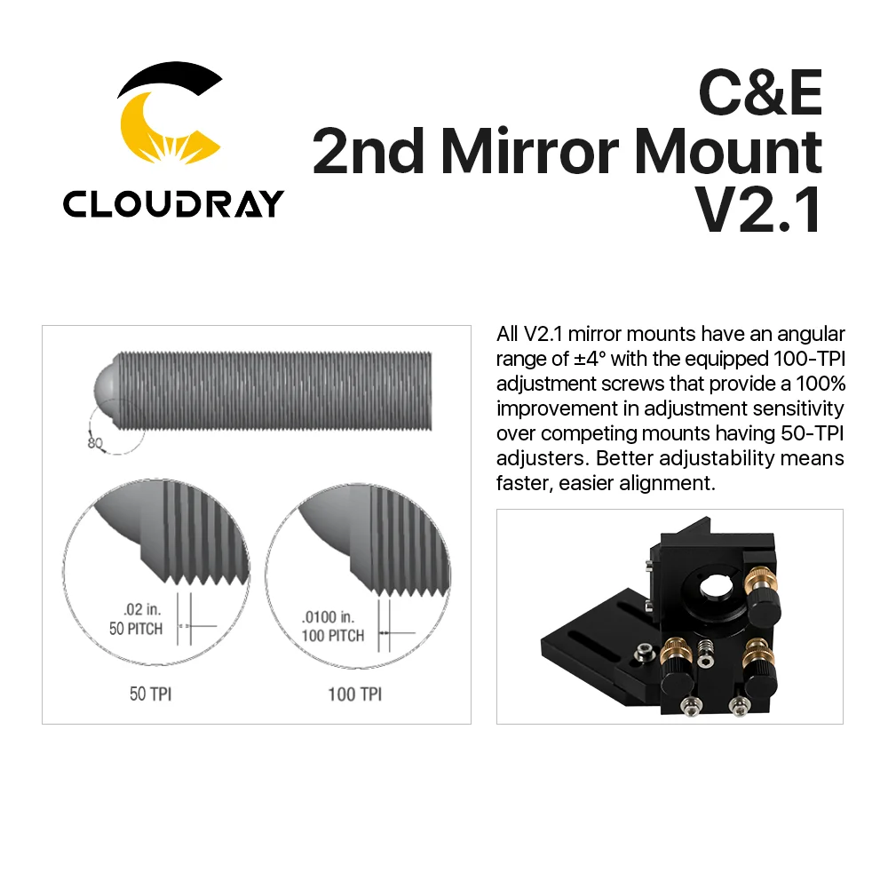 Cloudray CO2 noir deuxième support Laser miroir 25mm support intégré pour Machine de gravure Laser