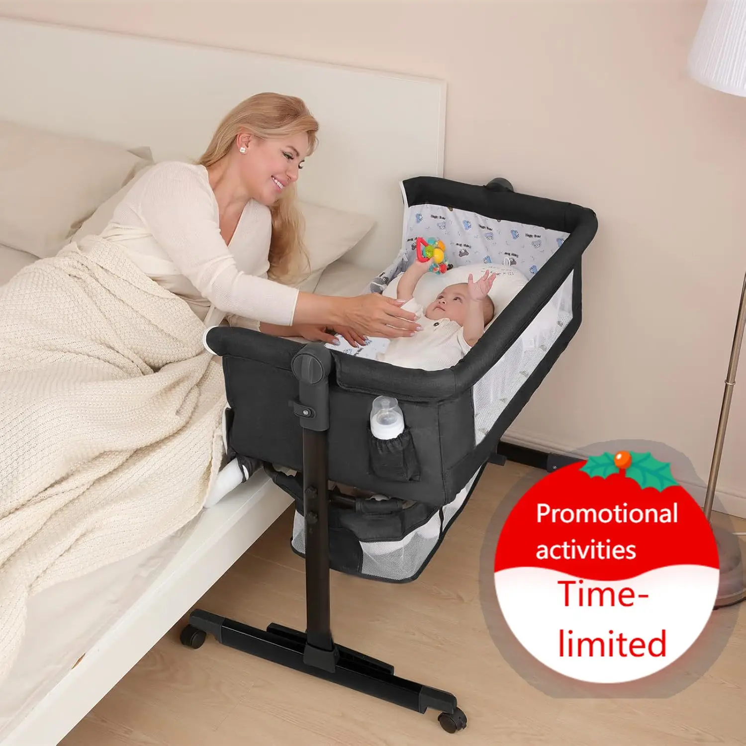 

Baby Cradle, Freestanding Bedside Bassinet, 3-in-1 Convertible Bassinet with 360° Swivel Wheels, 2026 New Model Adjustable, Easy