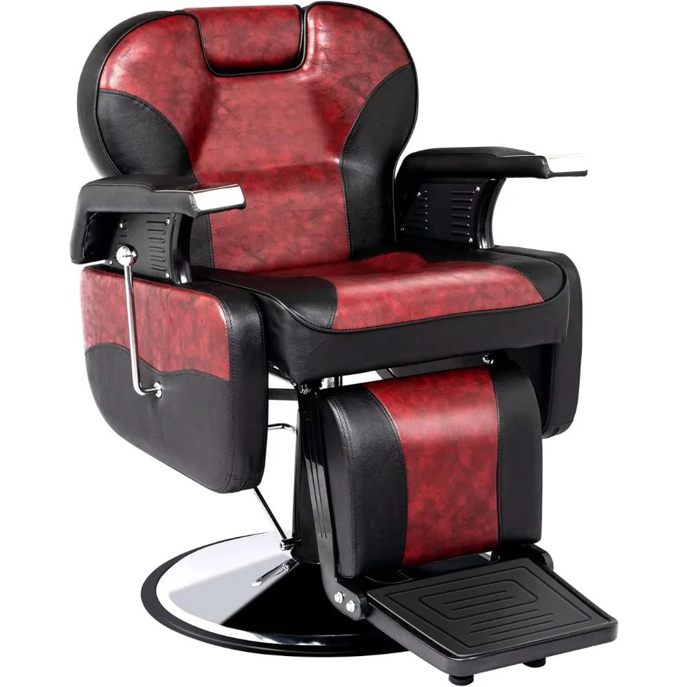 

Classic Barber Chair Reclining Hair Salon Stylist Chair All Purpose, Heavy Duty Hydraulic Pump, Adjustable Headrest, Tattoo Bar