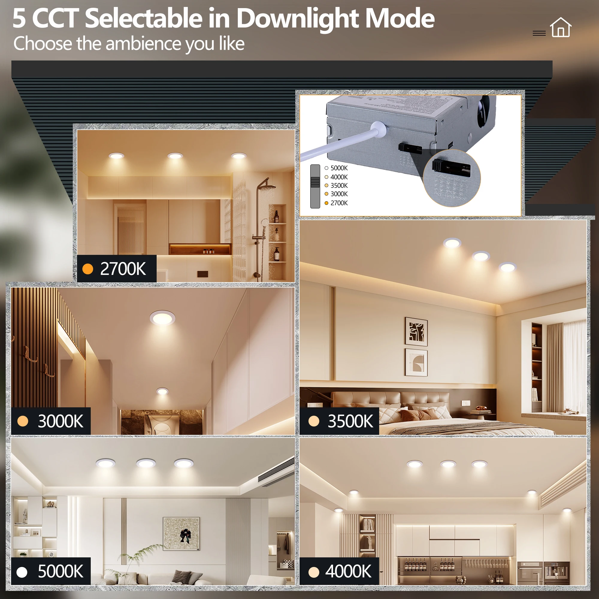 

12 Pack 6 Inch 5CCT LED Recessed Ceiling Light Panel Dimmable with Night Light
