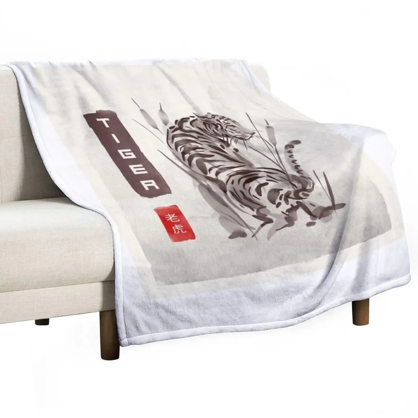 

Japanese tiger design painting Throw Blanket Retros Thermals For Travel Blankets