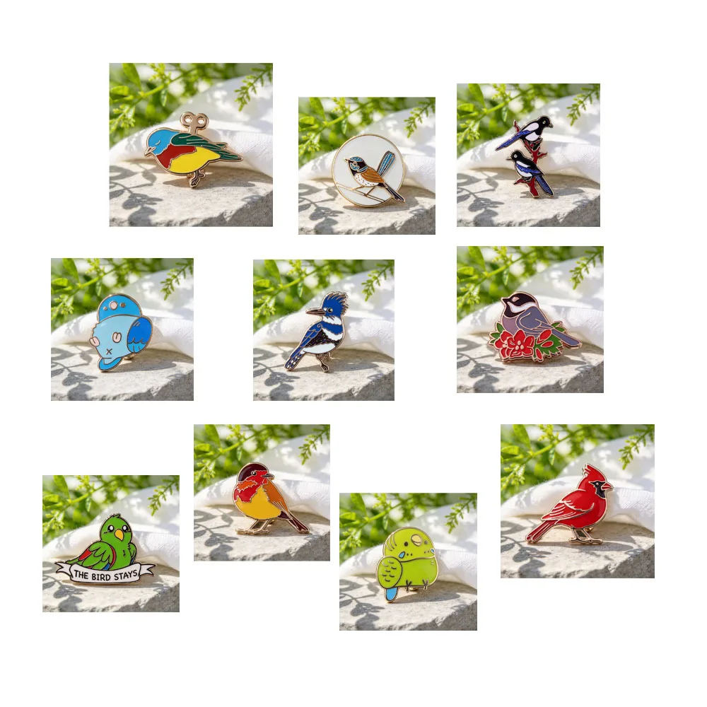Cute Bird Enamel Pins Cartoon Parrot Magpie Cardinal Brooch Lapel Pin Animal Badge for Backpack Clothes Jewelry Gift