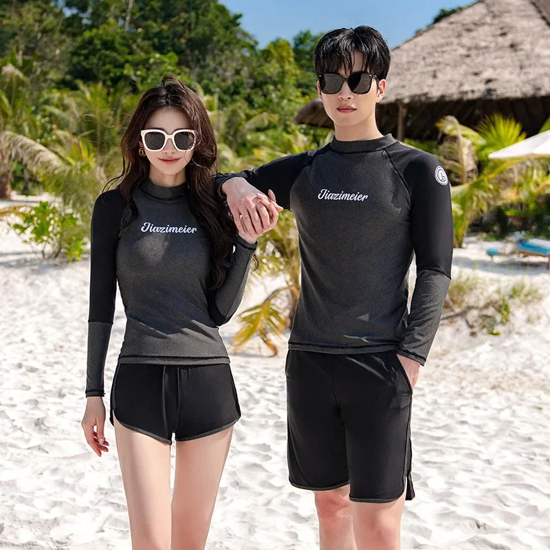 Full Body Rash Guards Couples Korean Long Sleeve Diving Swimsuit Snorkeling Swimwear Holiday Bathing Suits Surfing Long Pant Set