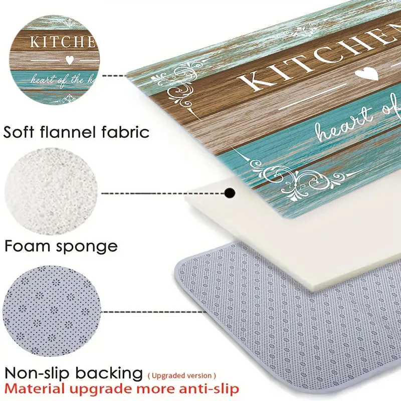 Kitchen Patterned Wood Grain Design Carpet Rug - Flannel Material for Kitchen Bathroom Room Suitable Floor Decor