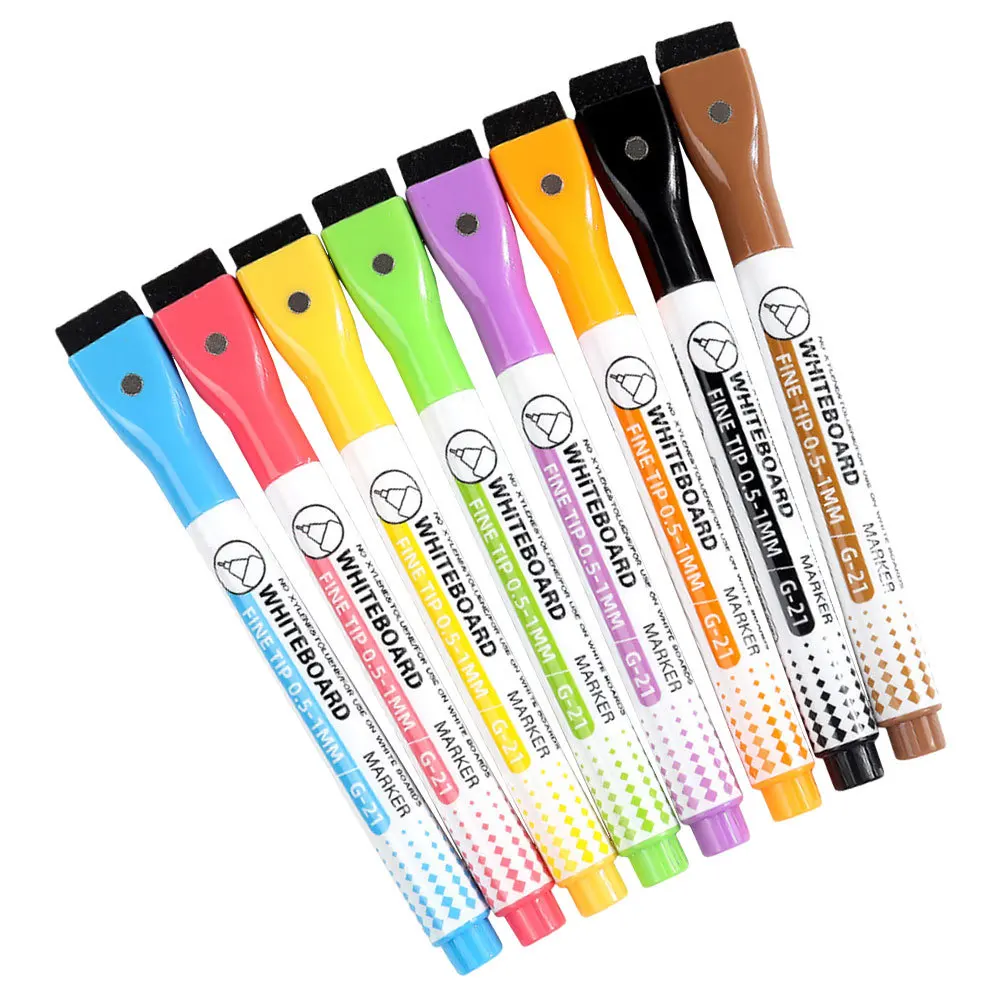 

8Pcs Whiteboard Markers Dry Erase Magnetic Fine Tip Colored Pens for Office School Home Use Washable Non Toxic Smooth Writing