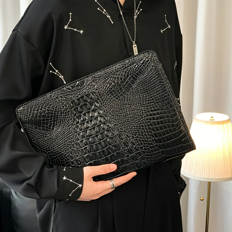 Luxury Crocodile Pattern Men Clutch Bags Brand Designer Business Bag iPad Handbags Fashion Soft Leather Envelope Bag Male Wallet