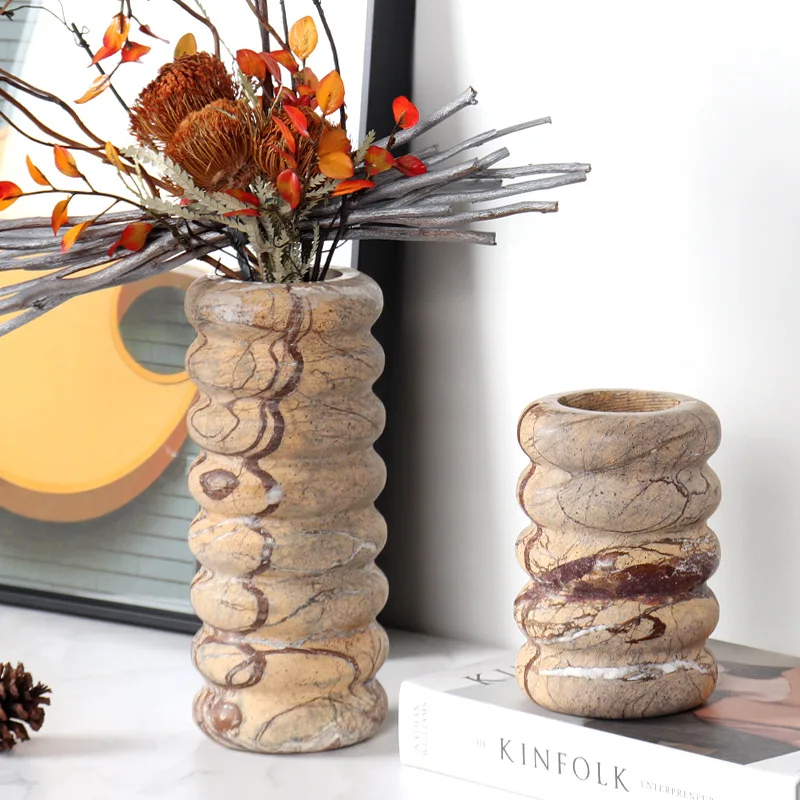 Marble high-end vase ornament hotel homestay living room TV cabinet entrance desktop flower arrangement