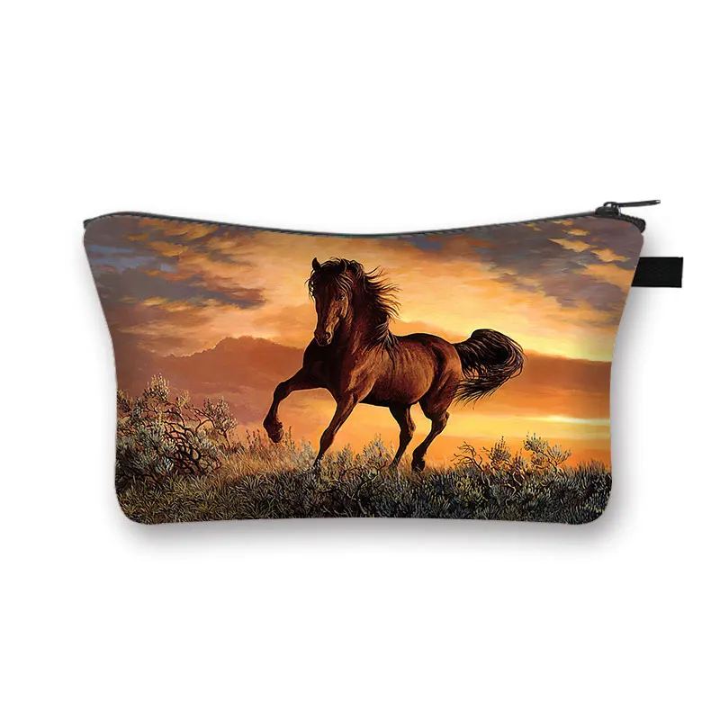 Galloping Steed Horse Print Home Storage Bags Cute Pony Women Toiletry Kit Girls Cosmetic Cases Makeup Bag for Travel Gift