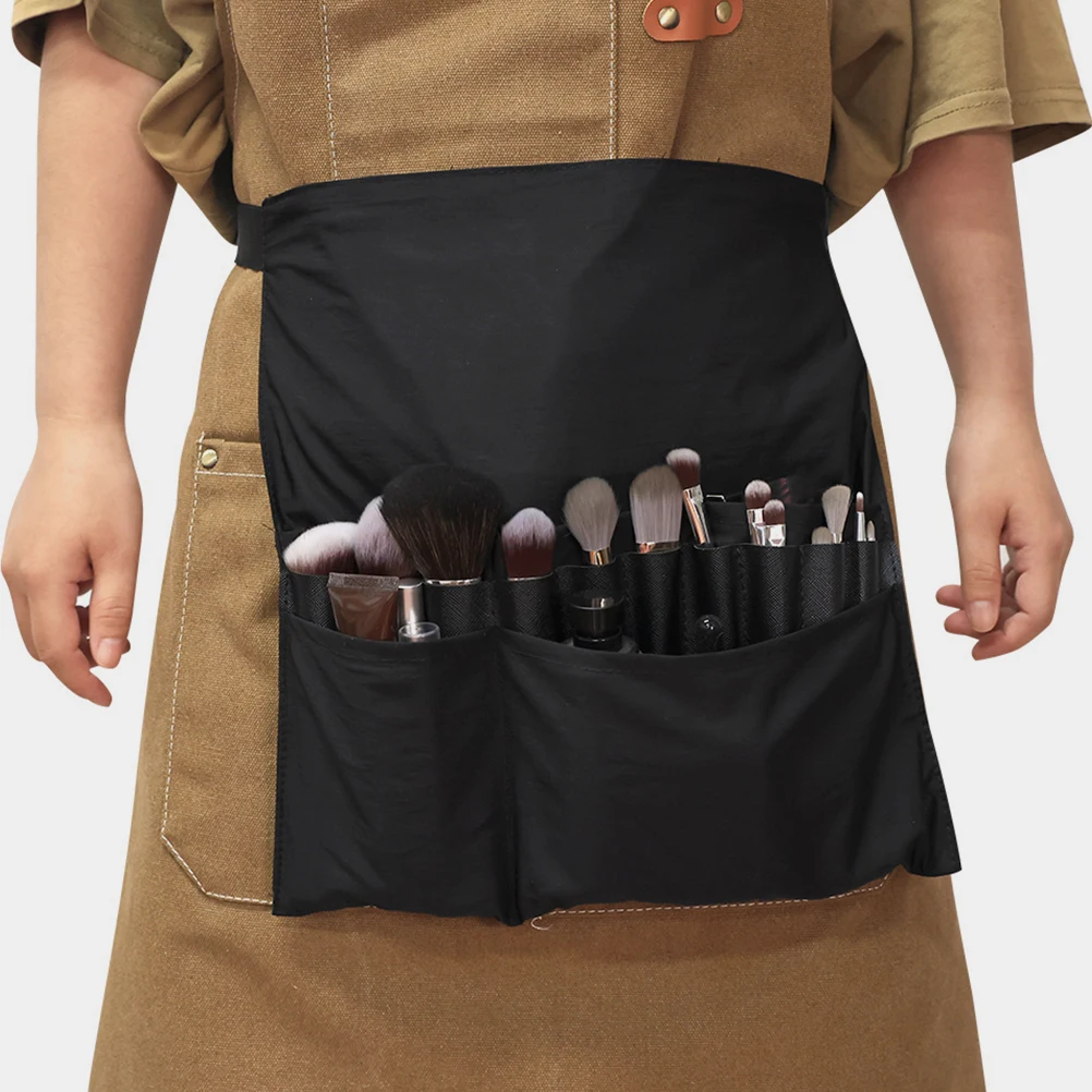 

Adjustable Hair Stylist Apron Black Durable Cloth Salon Tool Belt Multiple Compartments Waist Bag Halflength Protection