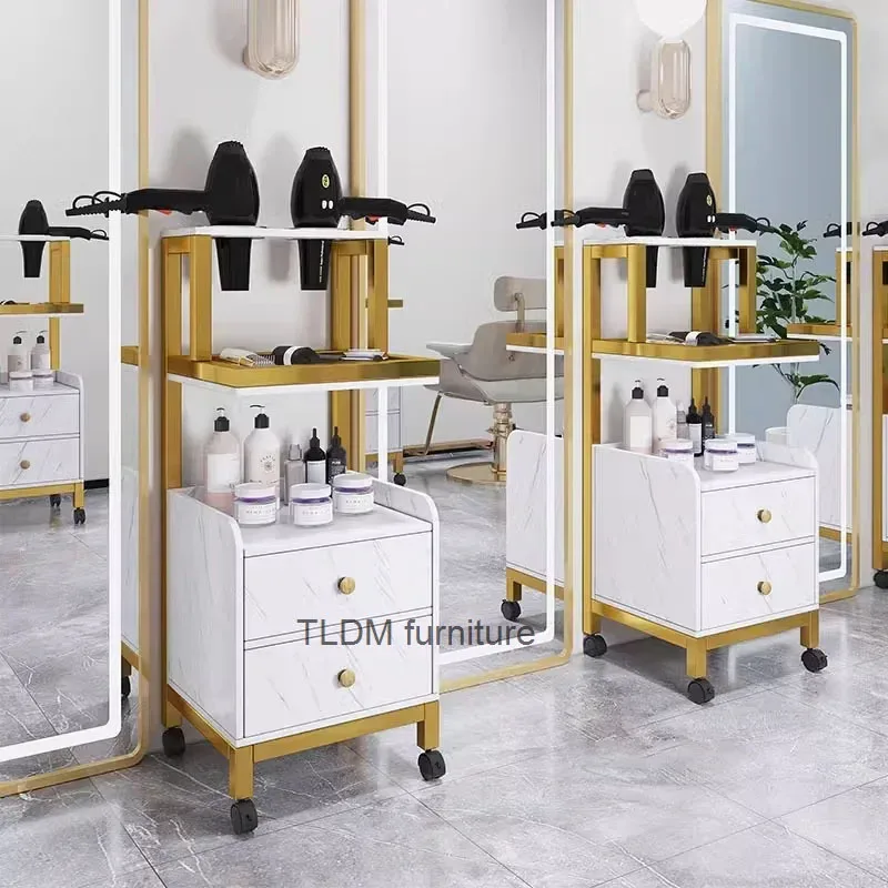 

light Luxury Salons Trolleys Beauty Salon Hair Salon Tool Trolley Creative Salon Furniture Multi-layer Storage Rack with Wheels