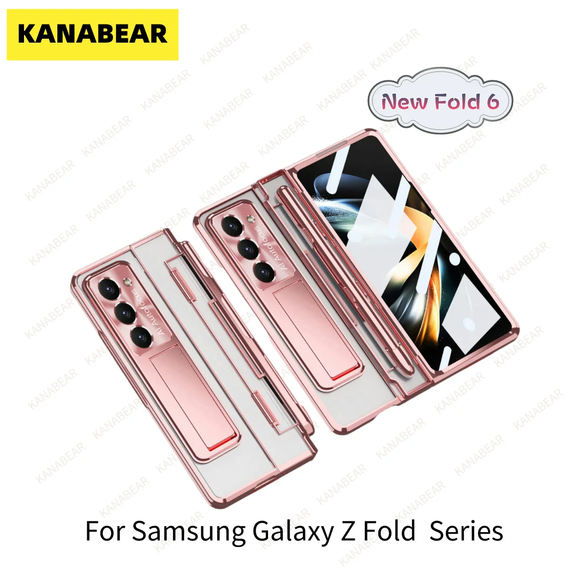 

KANABEAR suitable for Samsung zfold6 phone case zfold6 flat hinge folding pen slot protective case W23 electroplated lens film