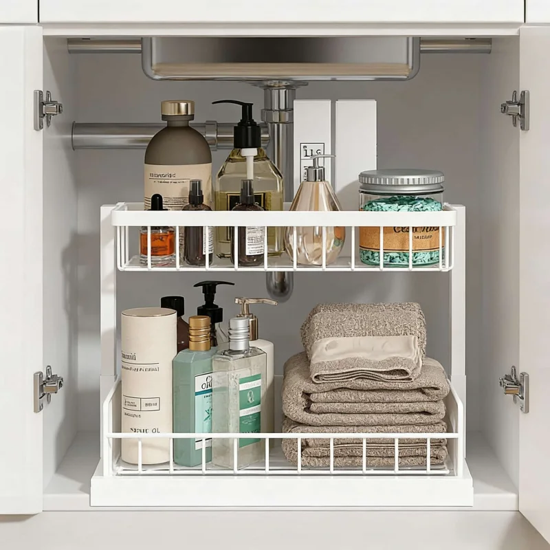 

Bathroom Kitchen Double Drawer Pull-out Sink Rack2Layer Cabinet Organizer Storage Rack Storage Artifact