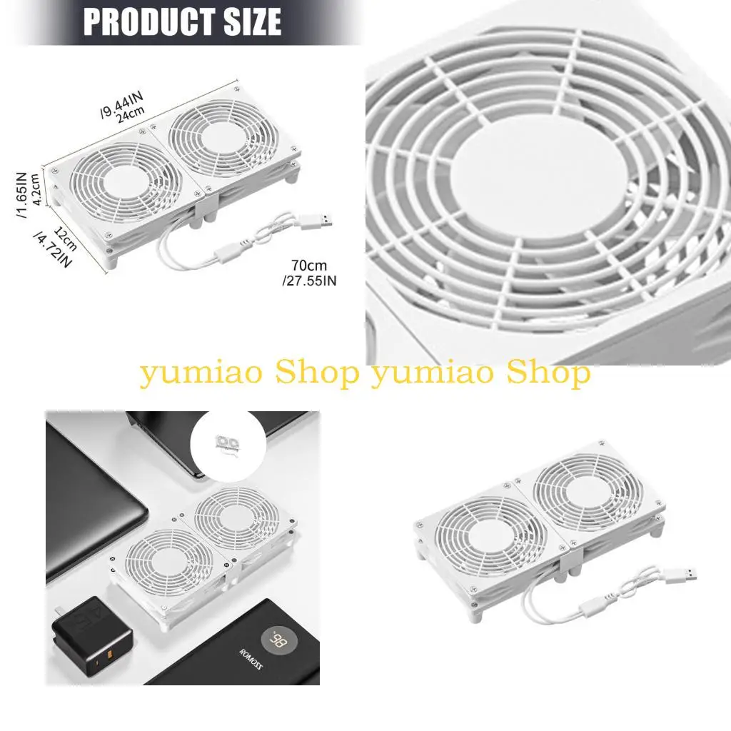 587B Twin 12 Cooling Unit with USB Cable, 24 x 12 x 4.2 Linked Frame for Desk Side Electronics Circulation, 70 Reach for Easy
