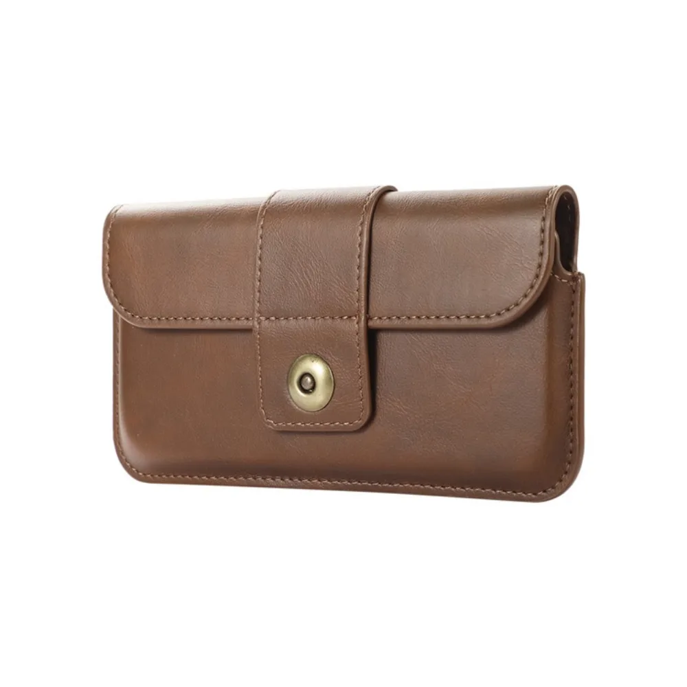 PU leather horizontal mobile phone bag with belt, waist strap, magnetic buckle, universal work function waist bag