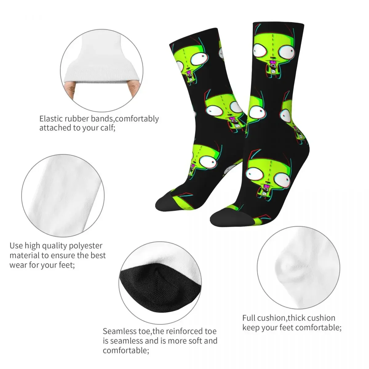 Crazy Design GLITCH'D GIR Design Theme Sports Socks Merch All Season Invader Zim Kawaii Cotton Long Socks Non-slip