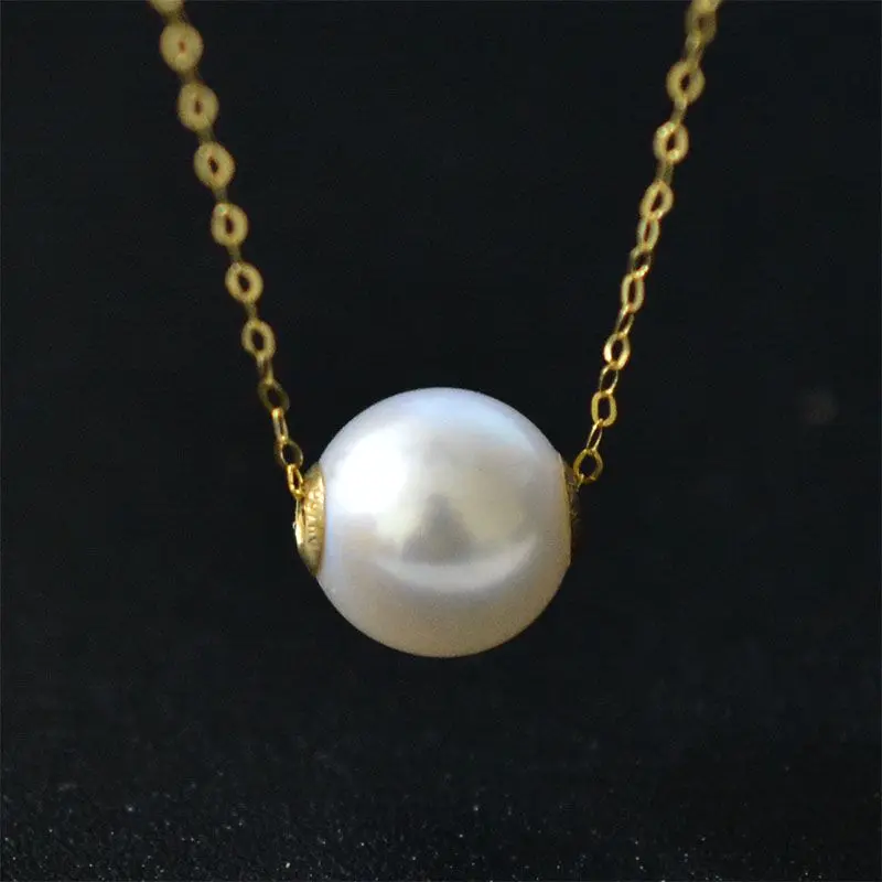 

100% 18K Yellow Gold Necklace Pendant Natural Freshwater Pearls Fine Jewelry Wedding Party For Women AU750 X235