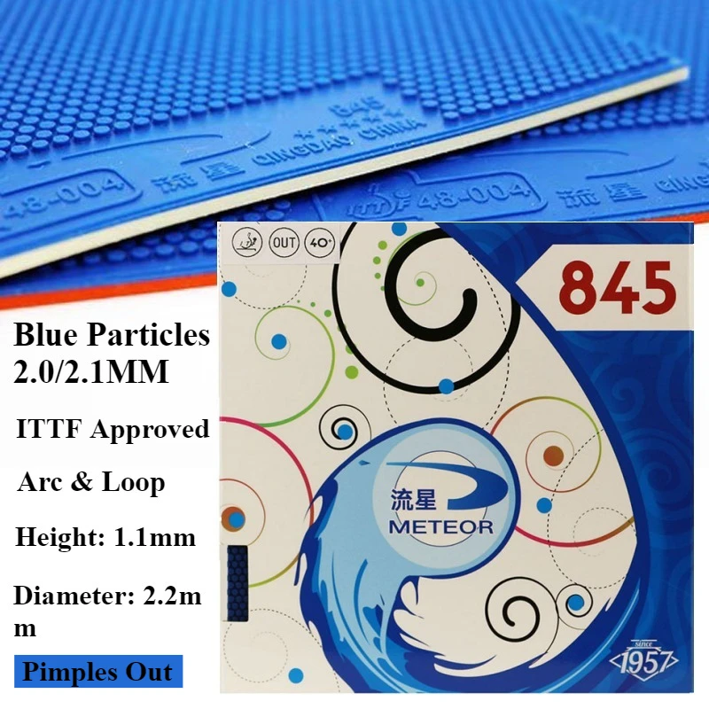 

845 Резиновая накладка для настольного тенниса Meteor с синими частицами 2/2,1 мм, специальная резина для пинг-понга с быстрым атакой и дугой, с одобрением ITTF