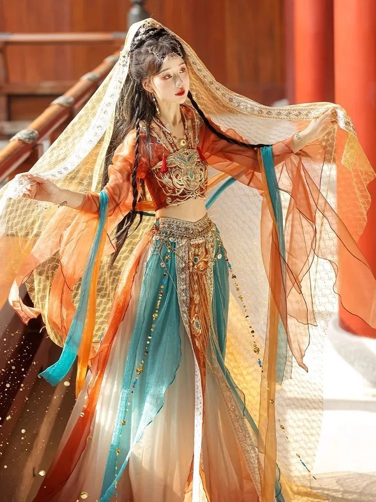 2024 Dunhuang Hanfu Female Dance Han Elements Tianzhu Princess Western Regions Goddess Chinese Traditional Costume Exotic Style