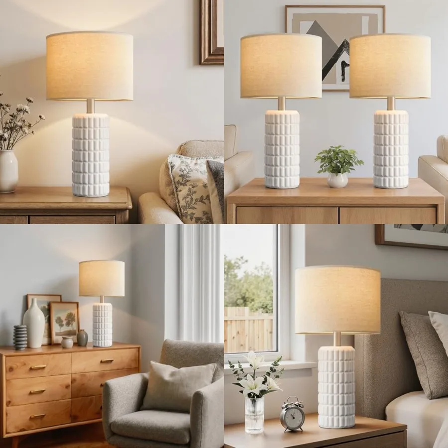 

23" Modern Ceramic Table Lamps Set of 2 - Table Lamps for Living room, Farmhouse Bedside Night Stands Lamp for Bedroom, White B