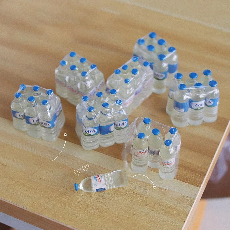 6pcs/set 1:12 Mini Simulation Mineral Water Bottle Resin Model Doll House Miniature Kids Gift Toys Home Decoration Accessories