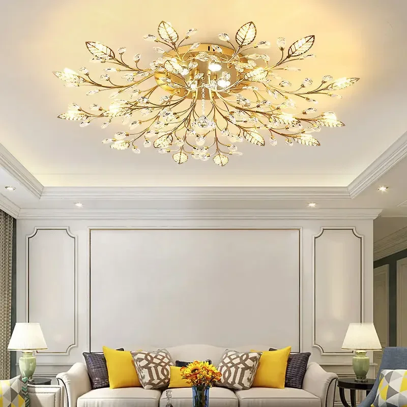 

Gold LED Ceiling Lights Modern Luxury Branch Light Bedroom Living Room Decor Kitchen Home Lustre Crystal Vintage Ceiling Lamp