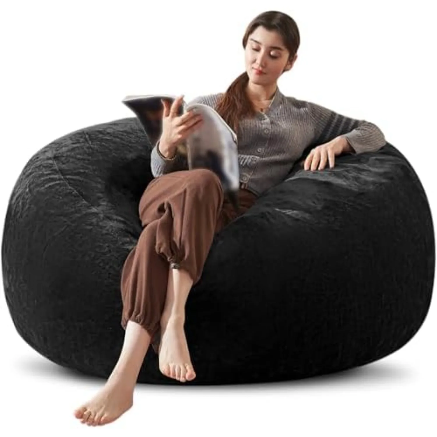 Bean Bag Chair 4Ft, Memory Foam Filled, Large Beanbag Chairs for Adults and Teens, Soft Sofa with Removable Flannel