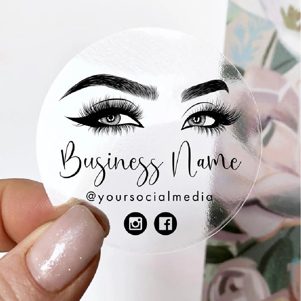 100 Pieces Personalized Clear Eyelashes Logo Custom Sticker Design Modern Logo Business Lash Extensions Elegant Makeup Artist