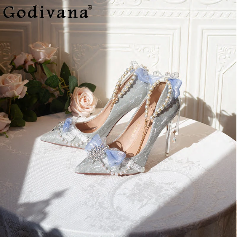 

Lolita Hand Made Shoes for Women Versatile Thin Glitter Wedding High Heels Bride Female Summer Japanese Style Shoes