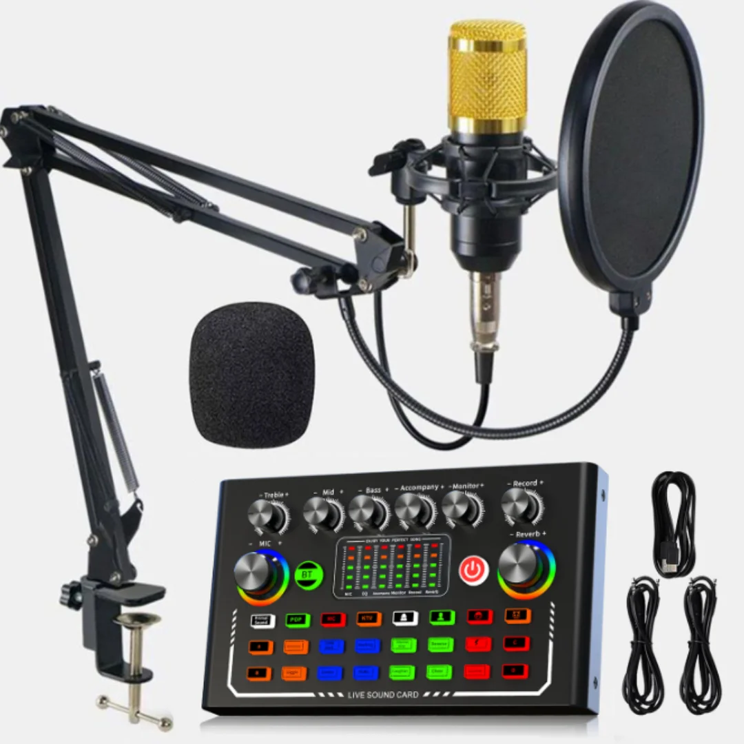 Ensemble de microphones de Streaming professionnels avec carte son, Microphone à condensateur avec support de bras, carte son USB pour PC, enregistrement sur téléphone portable Ka