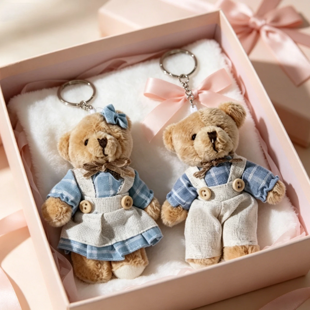 Couple Plaid Plush Bear Keychain Red Blue Grid Dressed Teddy Bear Pendant Boy Girl Pair Backpack Charm Wedding Gift For Lovers