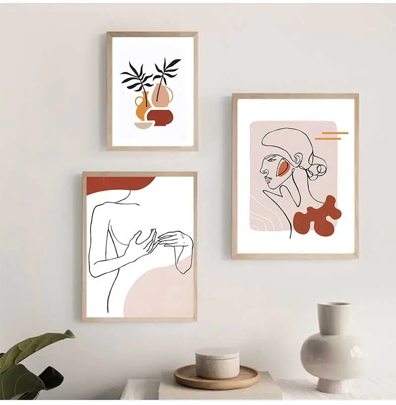 1pc frameless Simple Line Girl Nordic Wall Art Moon Changes Abstract Retro Posters and Prints Canvas Painting for Living Room Ho