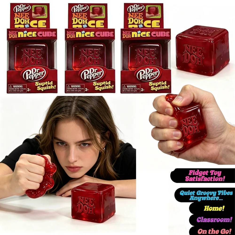 Dr Pepper Nee Doh Jelly Cube Squishy Toy, Super Soft Stress Relief Fidget Toy, Anxiety Relief Squeeze Toy for Kids Adults