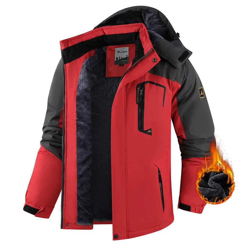 Men Outdoors Windproof Keep Warm Hiking Exercise Coat New Fashion Casual Detachable Hat Parka Winter Fleece Thicken Solid Jacket