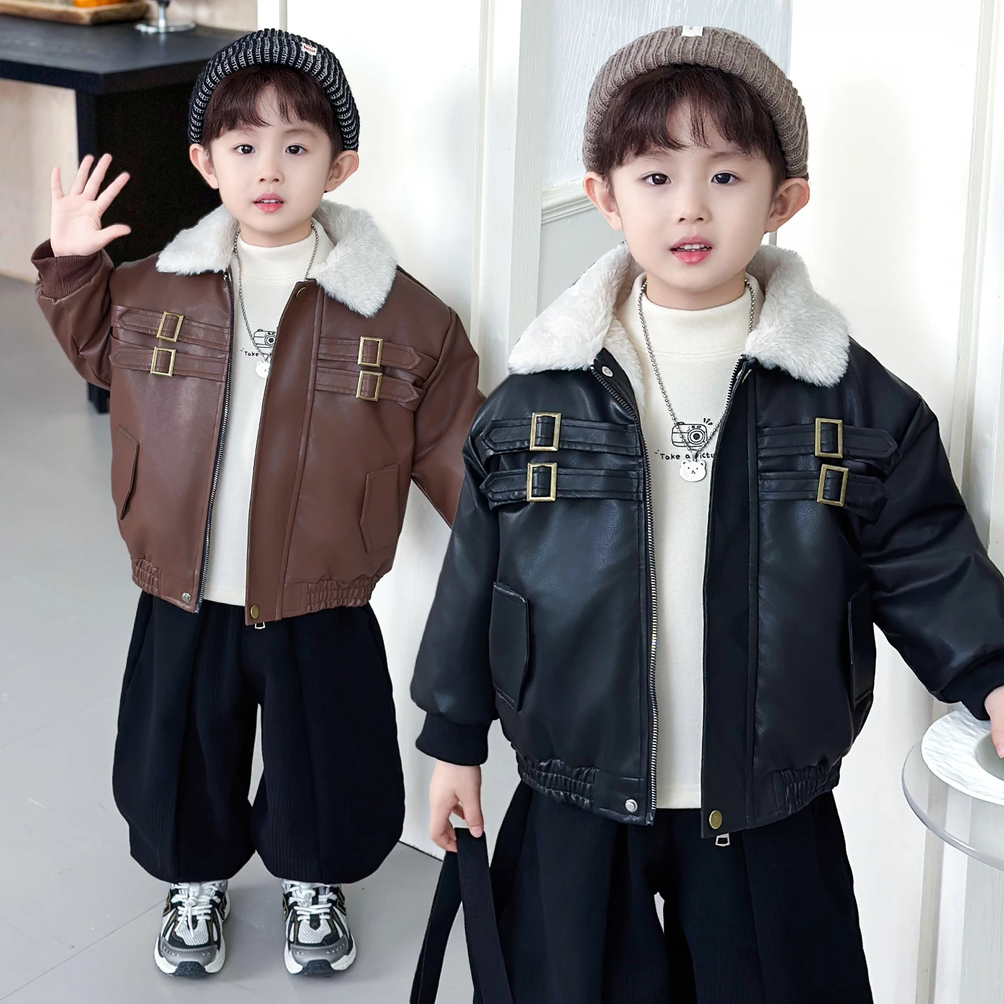 

Утепленная флисовая куртка-косуха для мальчиков, осенне-зимняя, модная, с воротником, короткое пальто, хлопковая, повседневная, молодежная