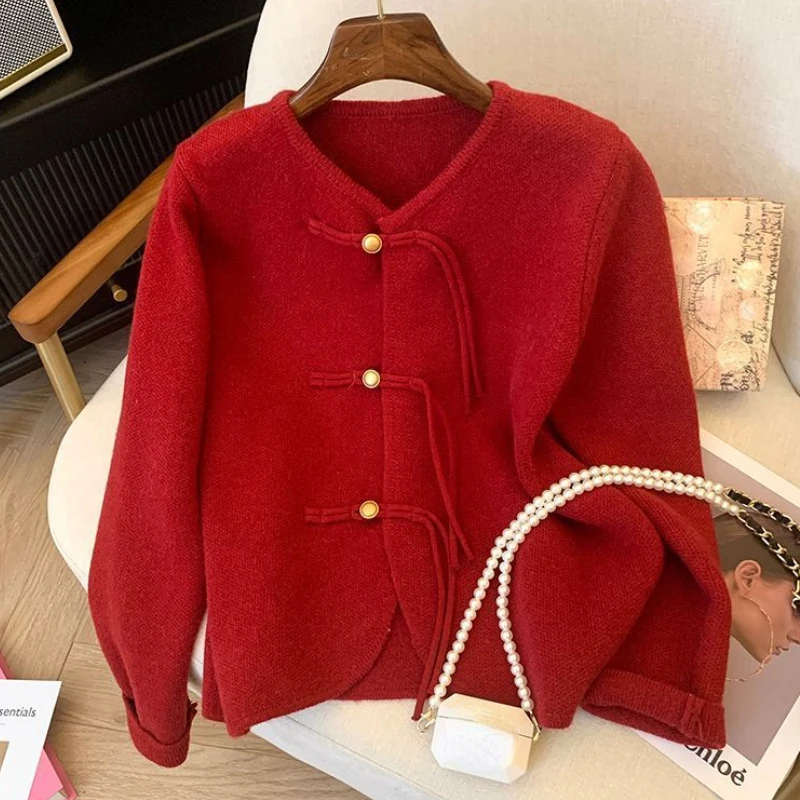 Green Knitted Cardigan Autumn and Winter Soft Comfortable Korean Fashion Sweater Coat Temperament Office Lady White Cardigan