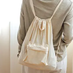 Sweet Korean Style Drawstring Backpack Portable Type Commute Nylon Backpack Large Capacity Niche Design Cloth Shoulder Bag Girls